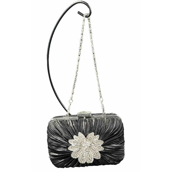Charming Charlie Black Satin Rhinestone Embellished Cocktail Formal Clutch Purse - Picture 1 of 7